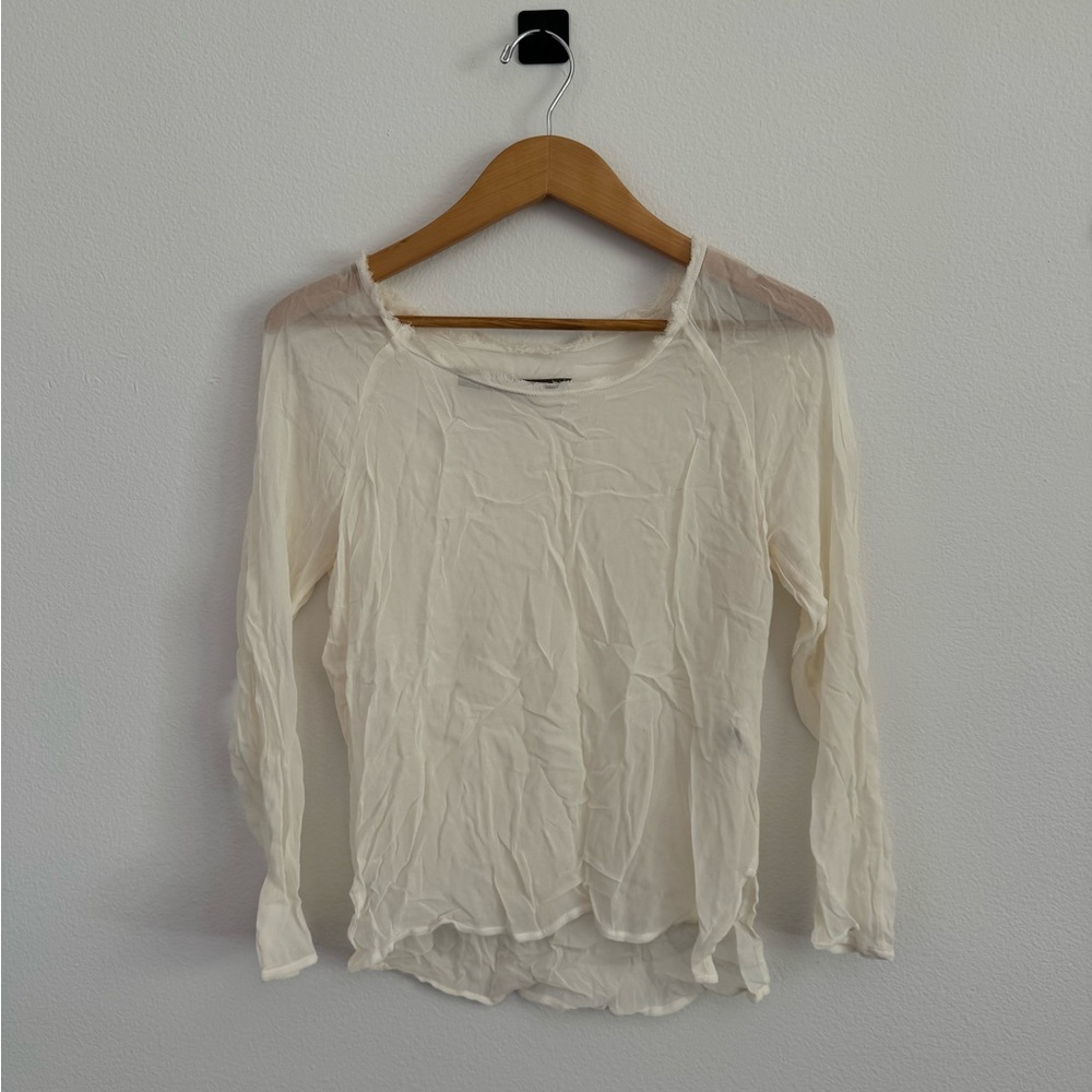 Enza Costa Sheer Viscose Cream Long Sleeve Shirt